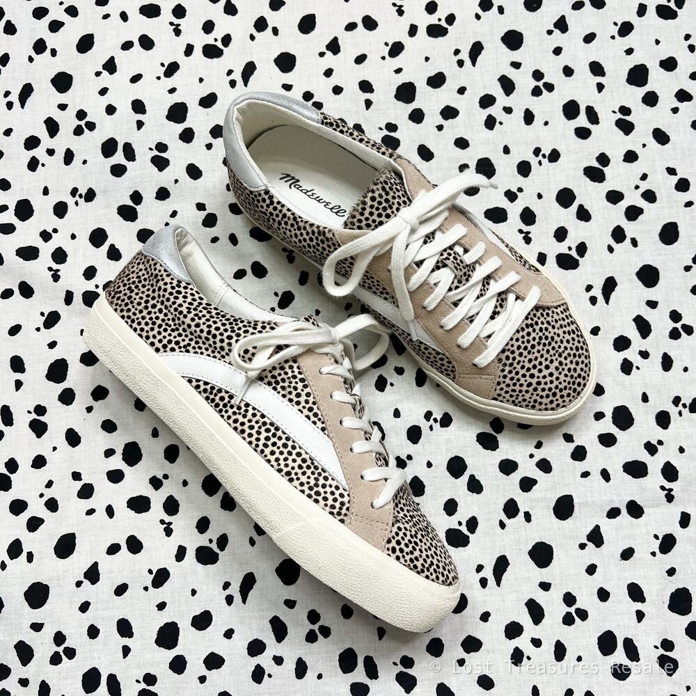 NEW Madewell | Sidewalk Low Top Sneakers Spotted Print Leather Shoes Size 8.5